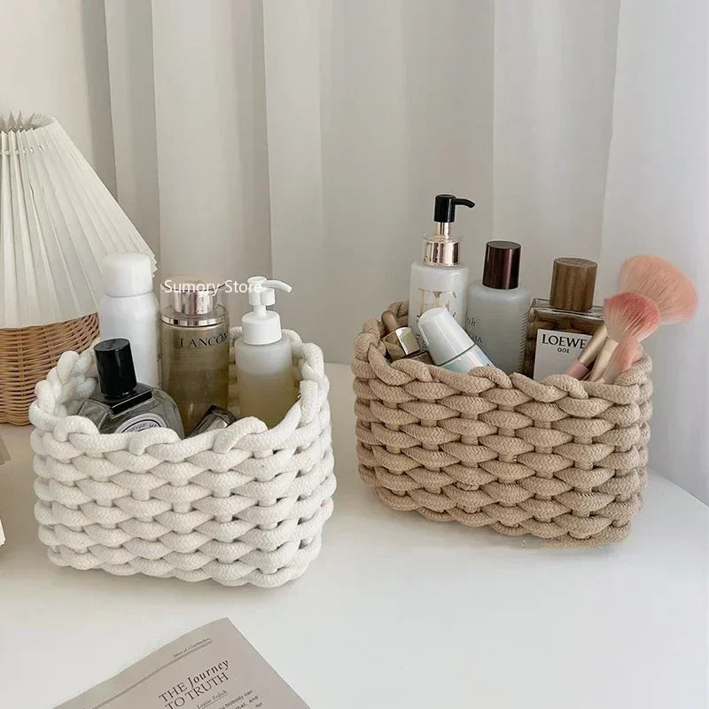 Panier de Rangement en Corde de Coton avec Poignées – Organisateur Multi-Usages