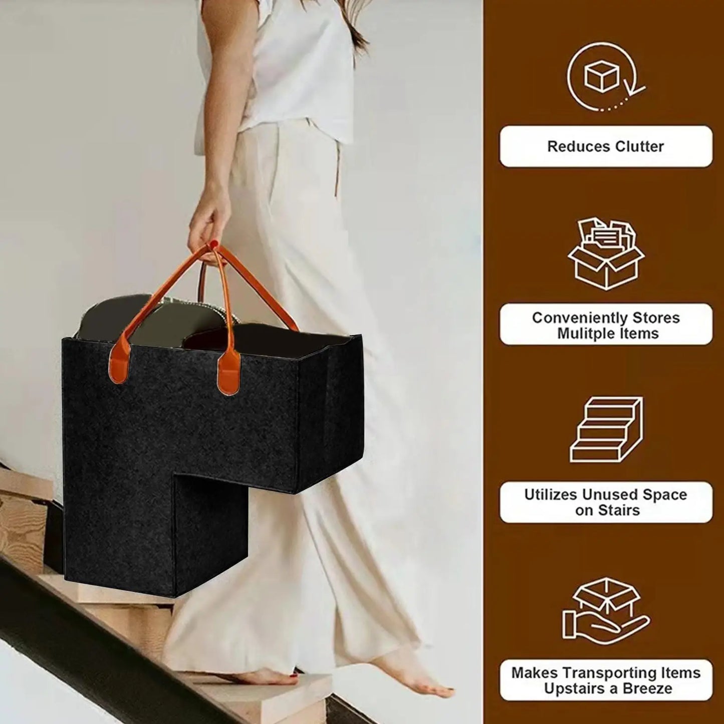 Panier de Rangement pour Escaliers en Feutrine – Organisateur Pratique et Élégant