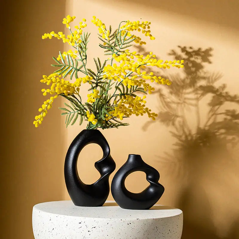 Lot de 2 vases en céramique mate – Décoration intérieure moderne pour fleurs séchées et pampas