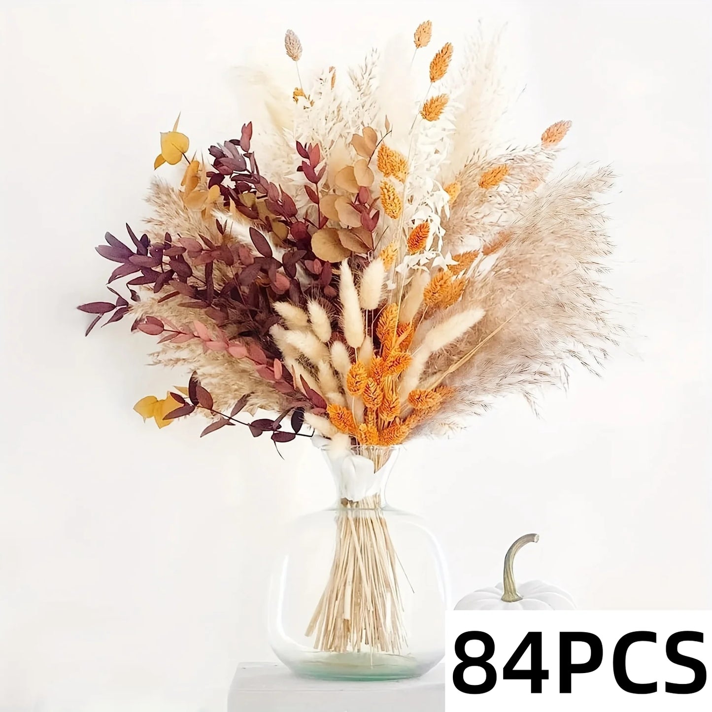 Bouquet de Fleurs Séchées Naturelles – Pampas & Queue de Lapin Orange – Décoration Mariage & Maison Cozy