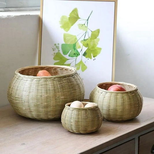 Lot de Boîtes Rondes en Rotin avec Couvercle – Rangement & Décoration Naturelle