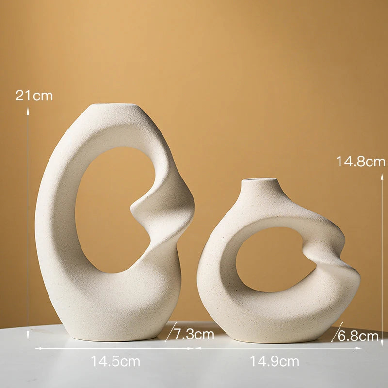 Lot de 2 vases en céramique mate – Décoration intérieure moderne pour fleurs séchées et pampas