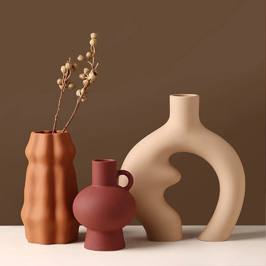 Vase Décoratif en Céramique Mate – Style Classique pour Fleurs Séchées & Pampas