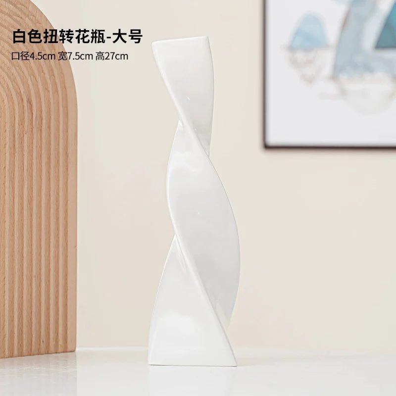 Vase Céramique Torsadé Minimaliste – Décoration Moderne pour Fleurs Sèches ou Fraîches