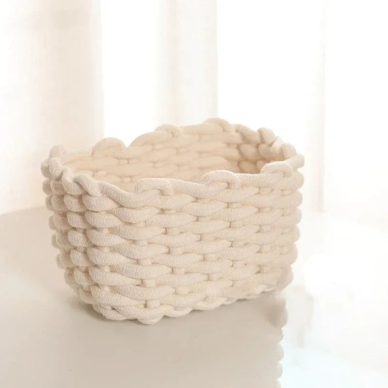 Panier de Rangement en Corde de Coton avec Poignées – Organisateur Multi-Usages