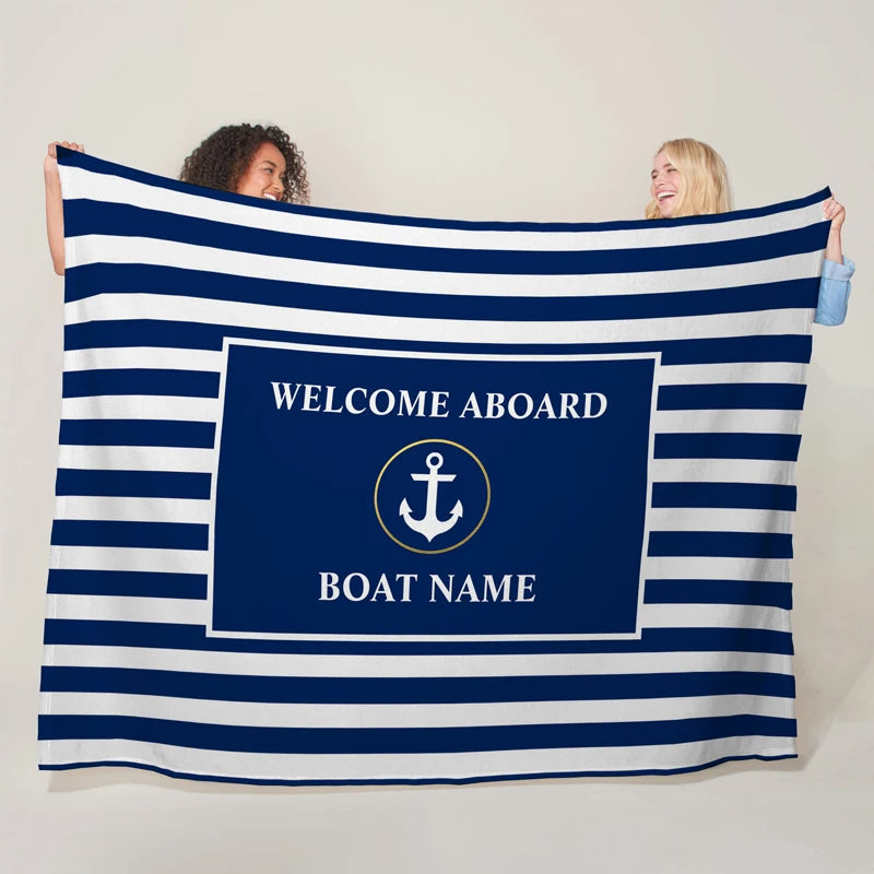 Couverture personnalisée thème marin – Plaid doux et cozy avec nom de bateau
