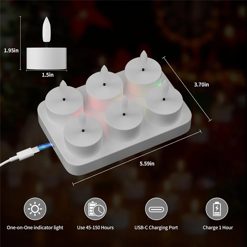 Lot de 6 Bougies LED Rechargeables avec Télécommande & Station de Charge – Sans Flamme