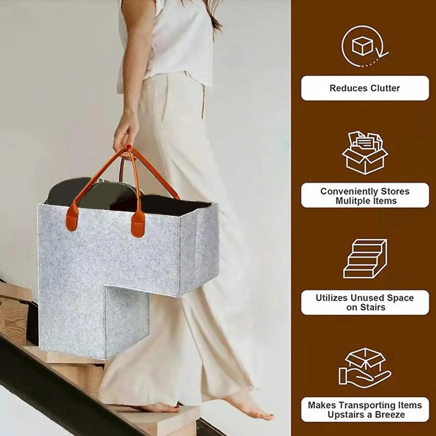 Panier de Rangement pour Escaliers en Feutrine – Organisateur Pratique et Élégant
