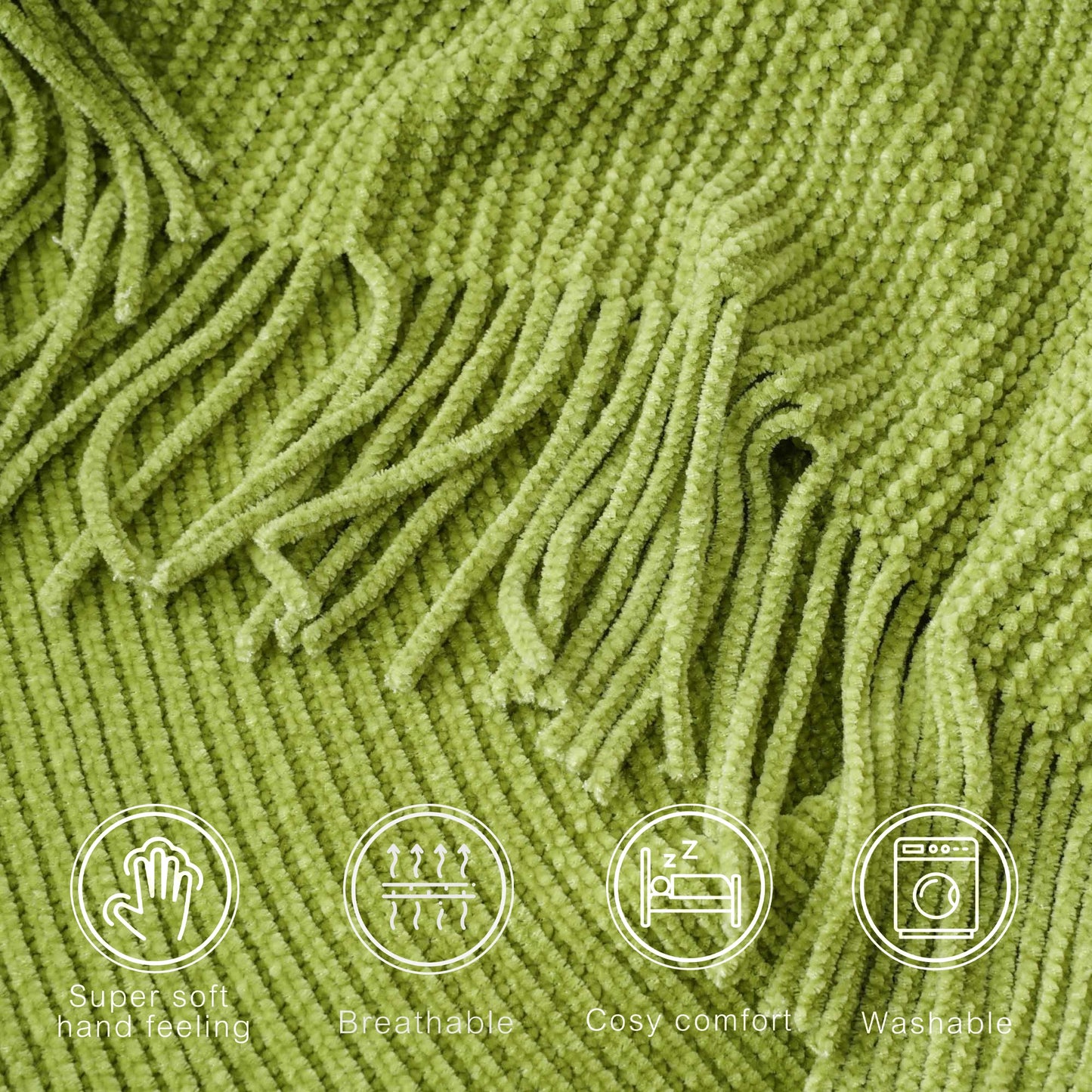 Plaid en chenille douce avec pompons – Couverture tricotée décorative pour lit et canapé