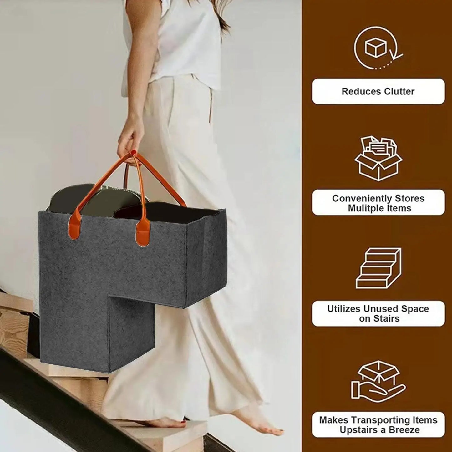 Panier de Rangement pour Escaliers en Feutrine – Organisateur Pratique et Élégant