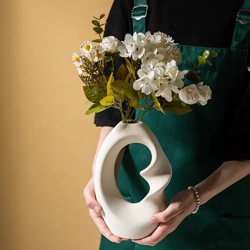 Lot de 2 vases en céramique mate – Décoration intérieure moderne pour fleurs séchées et pampas
