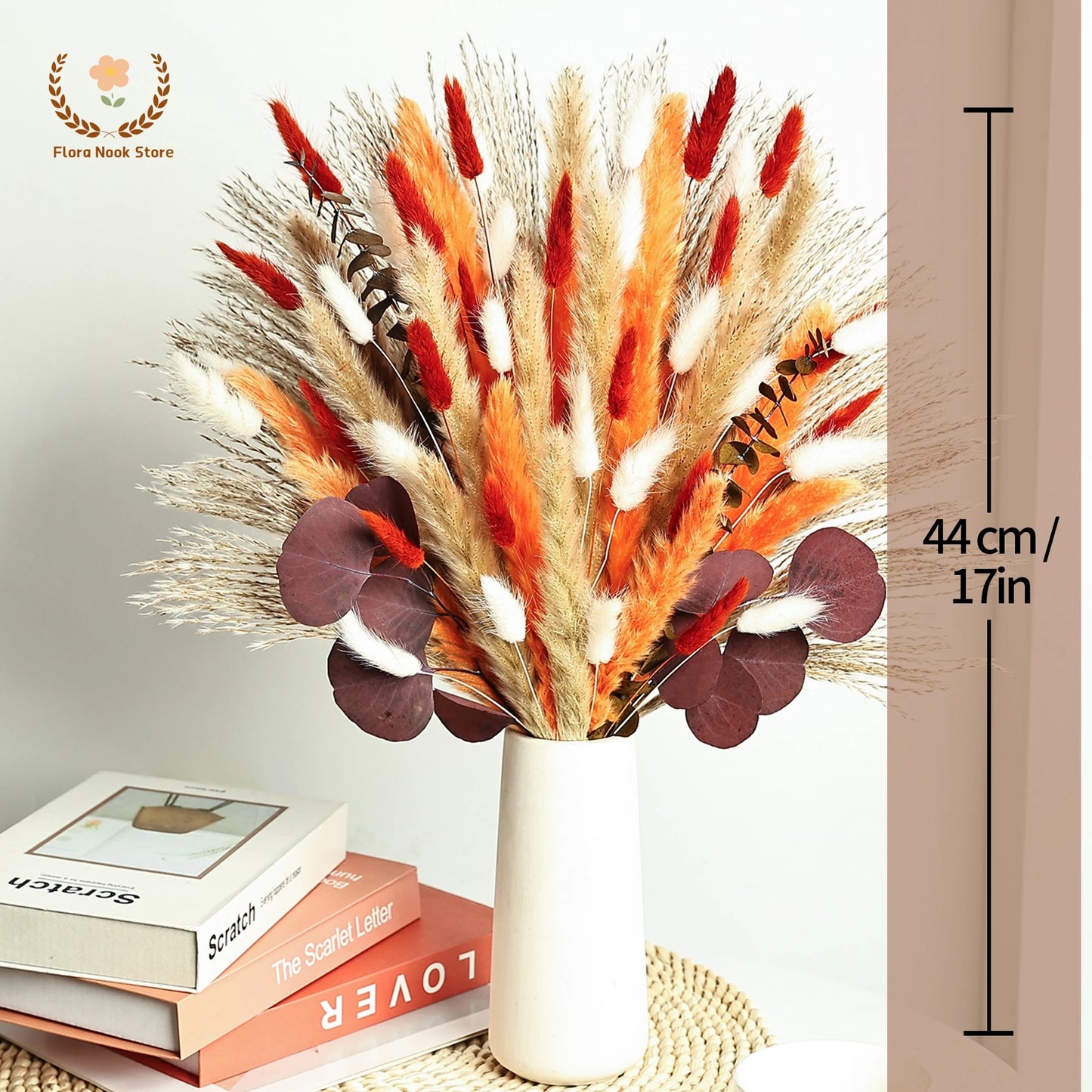 Bouquet de Fleurs Séchées Naturelles – Pampas & Queue de Lapin Orange – Décoration Mariage & Maison Cozy