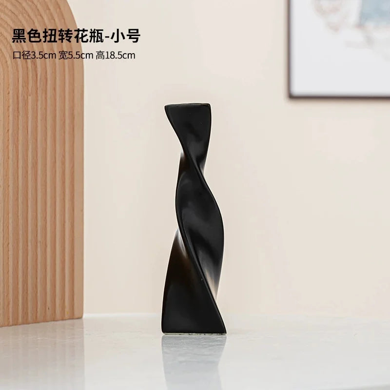 Vase Céramique Torsadé Minimaliste – Décoration Moderne pour Fleurs Sèches ou Fraîches