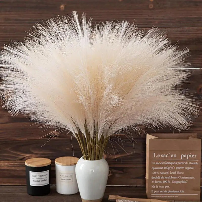 Herbe de Pampa Artificielle Beige – Bouquet Fluffy Décoratif pour Vase ou Intérieur