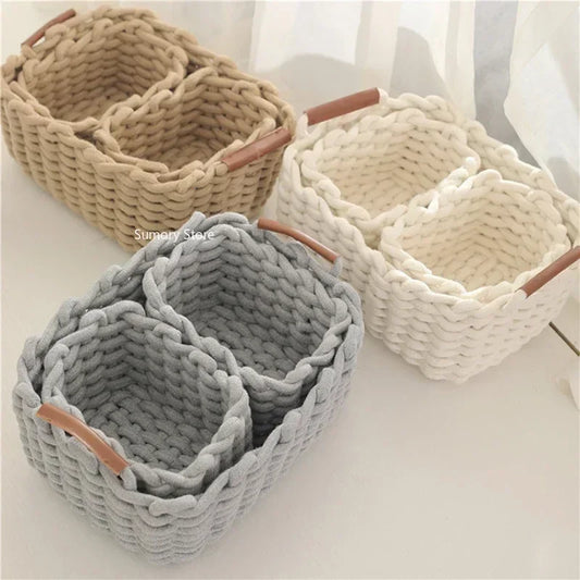 Panier de Rangement en Corde de Coton avec Poignées – Organisateur Multi-Usages