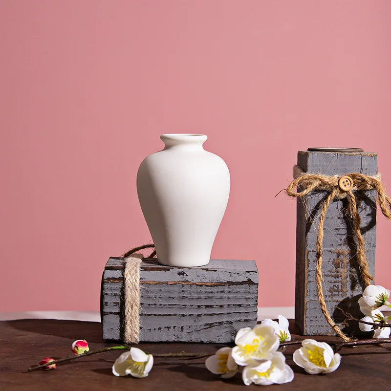 Vase décoratif en céramique blanc – Petit vase élégant pour fleurs séchées et décoration intérieure