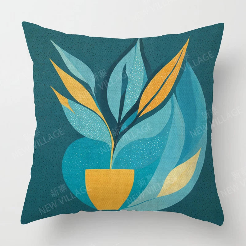 Housse de Coussin Papillon Vert & Fleur Blanche – Style Frais Déco Chambre & Salon