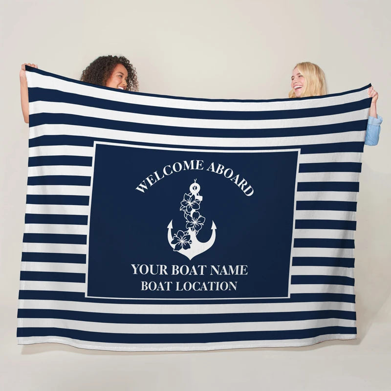 Couverture personnalisée thème marin – Plaid doux et cozy avec nom de bateau