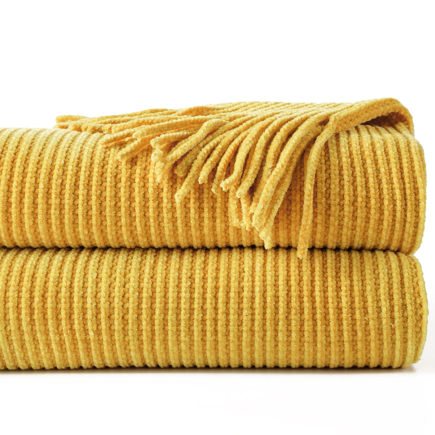 Plaid en chenille douce avec pompons – Couverture tricotée décorative pour lit et canapé