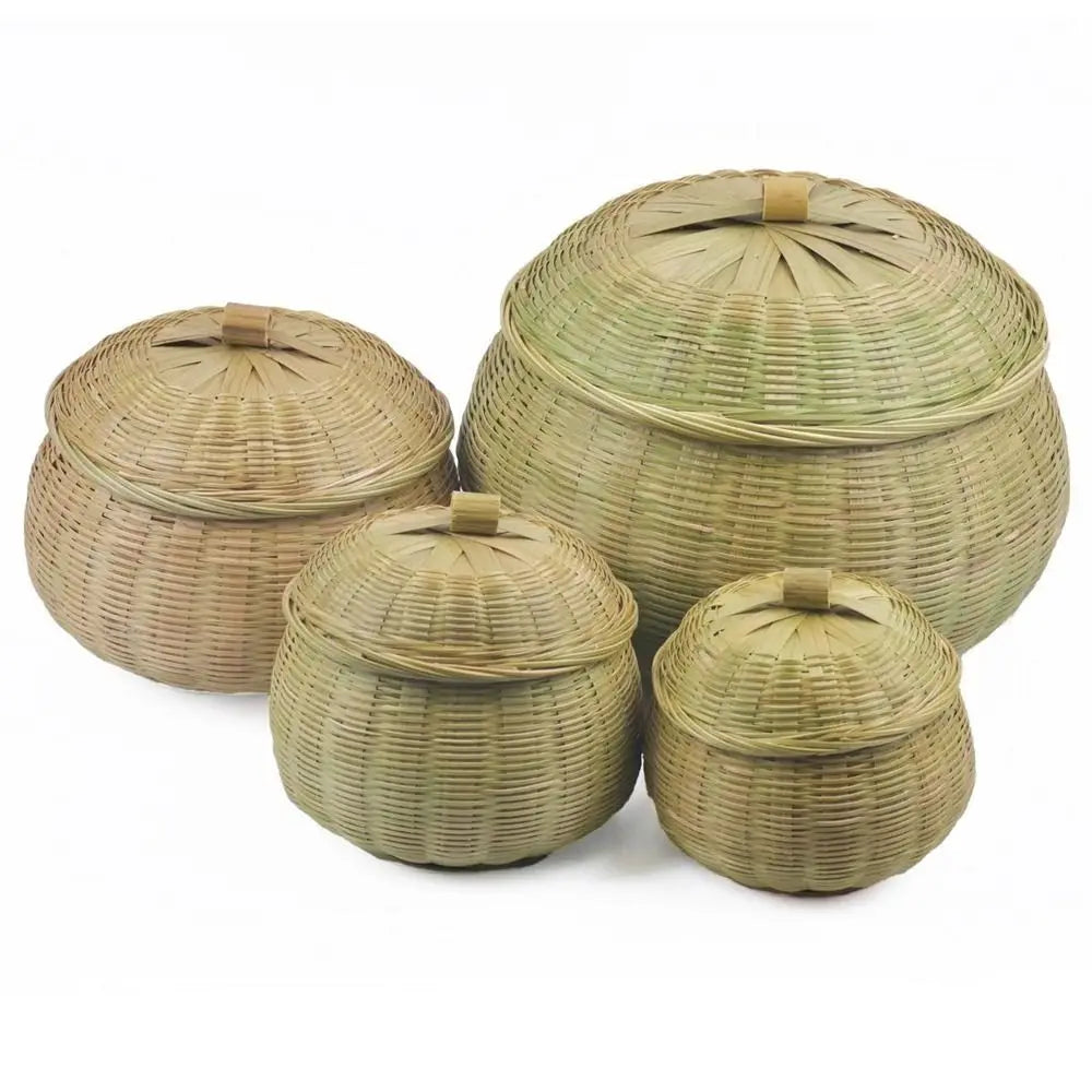 Lot de Boîtes Rondes en Rotin avec Couvercle – Rangement & Décoration Naturelle