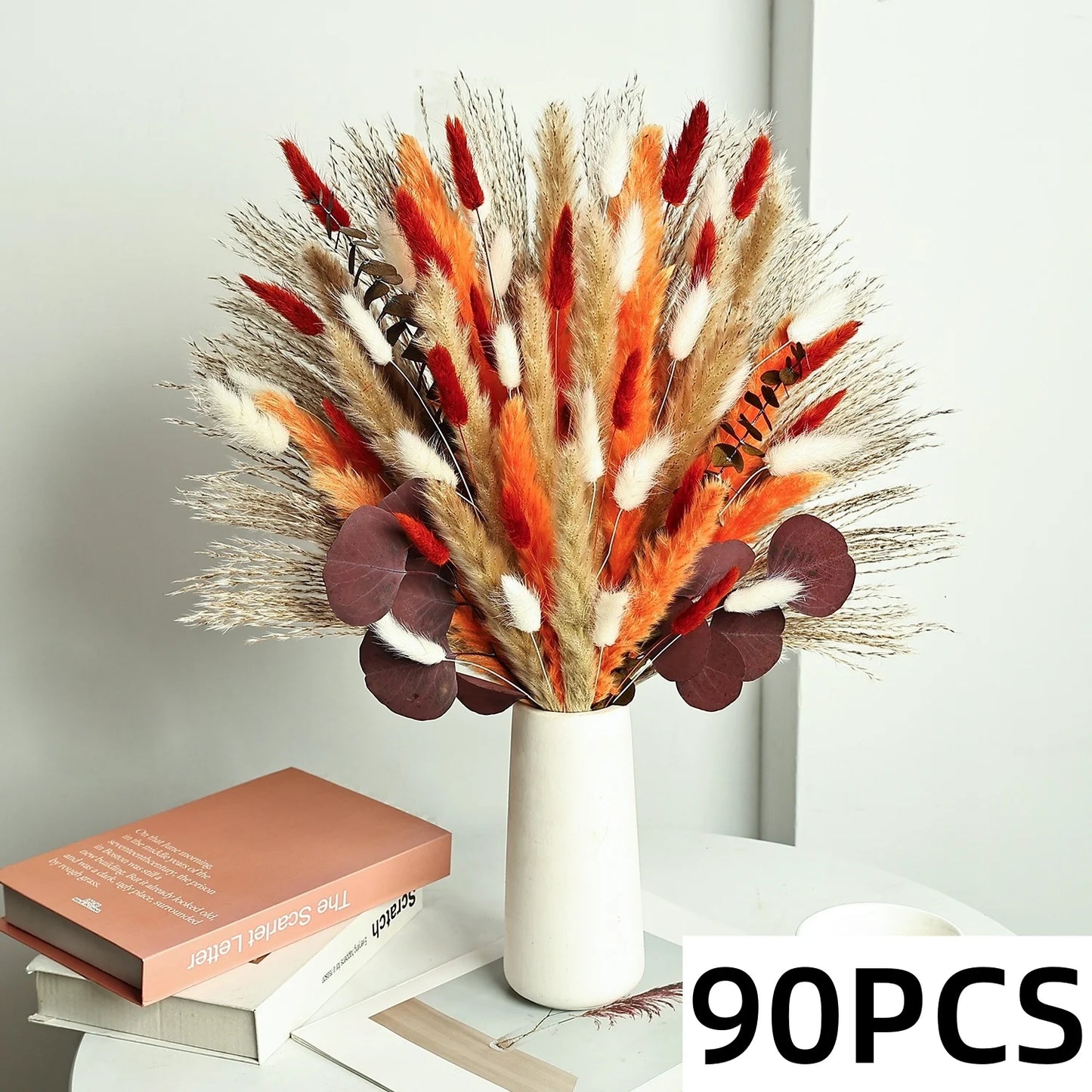 Bouquet de Fleurs Séchées Naturelles – Pampas & Queue de Lapin Orange – Décoration Mariage & Maison Cozy