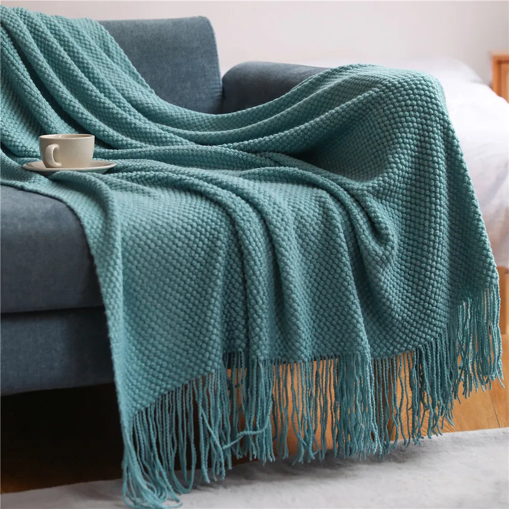 Plaid Tricoté Épais Cozy – Couverture Nid d’Abeille Douce & Chaude pour Hiver