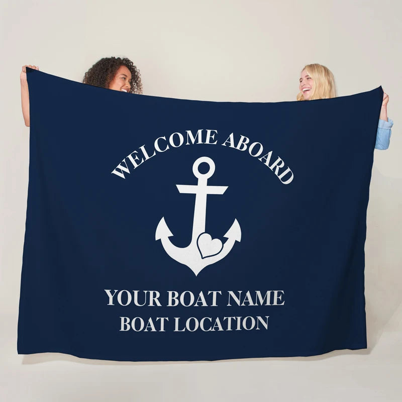 Couverture personnalisée thème marin – Plaid doux et cozy avec nom de bateau
