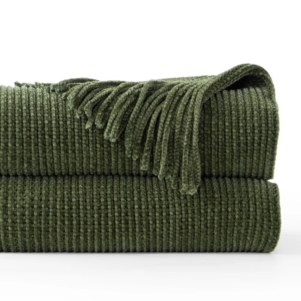 Plaid en chenille douce avec pompons – Couverture tricotée décorative pour lit et canapé