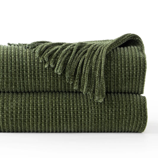 Plaid en chenille douce avec pompons – Couverture tricotée décorative pour lit et canapé
