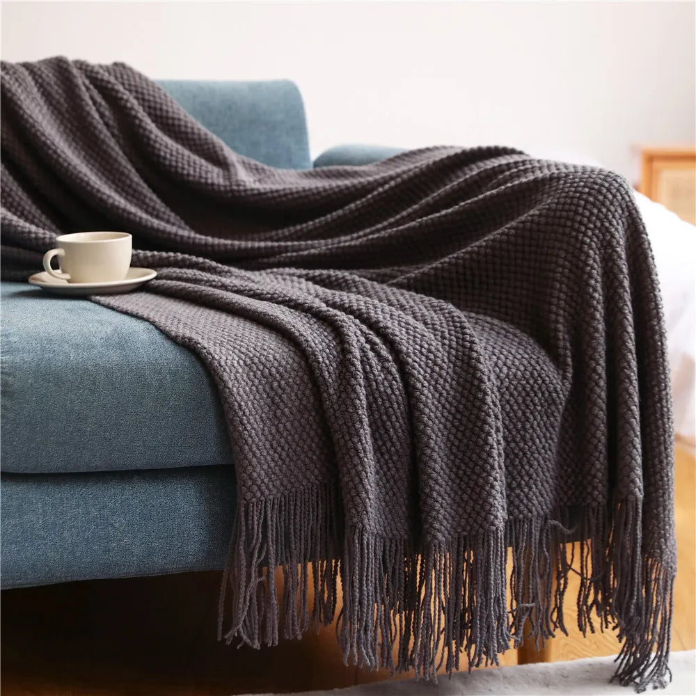 Plaid Tricoté Épais Cozy – Couverture Nid d’Abeille Douce & Chaude pour Hiver