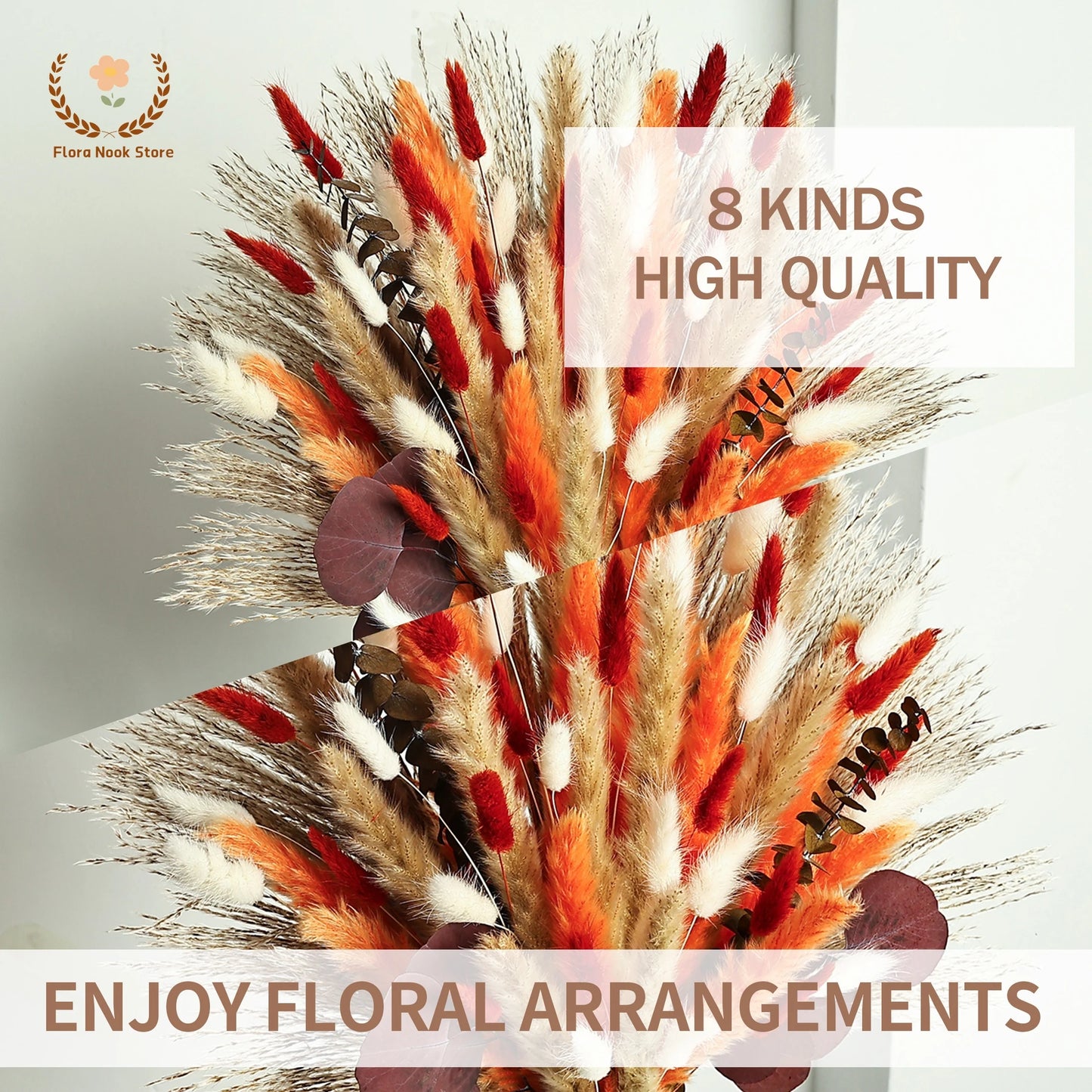 Bouquet de Fleurs Séchées Naturelles – Pampas & Queue de Lapin Orange – Décoration Mariage & Maison Cozy