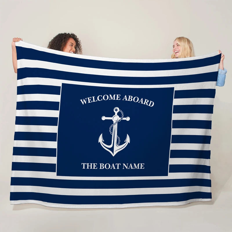 Couverture personnalisée thème marin – Plaid doux et cozy avec nom de bateau