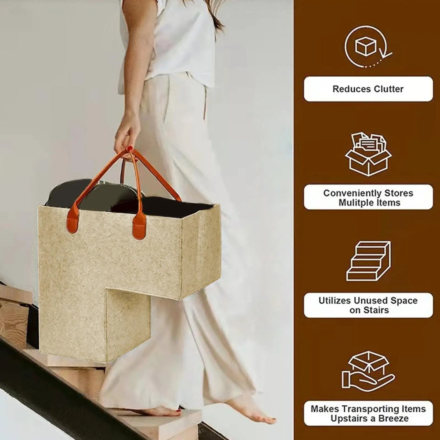 Panier de Rangement pour Escaliers en Feutrine – Organisateur Pratique et Élégant