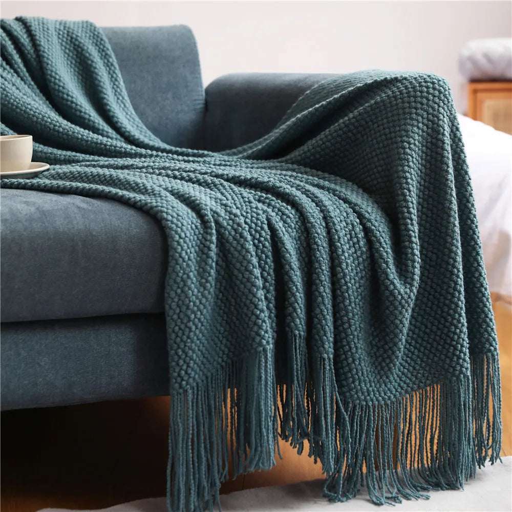 Plaid Tricoté Épais Cozy – Couverture Nid d’Abeille Douce & Chaude pour Hiver