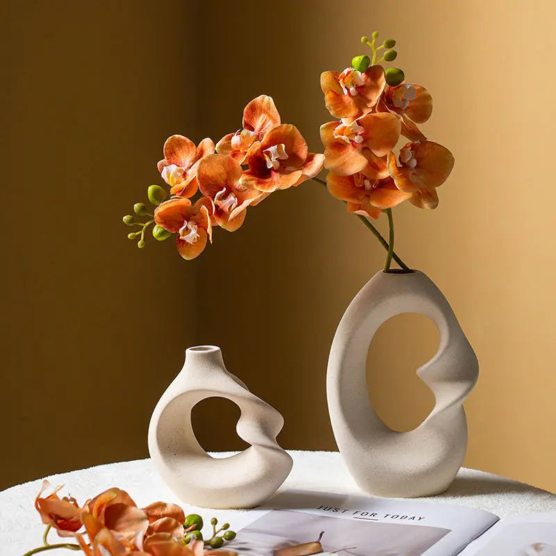 Lot de 2 vases en céramique mate – Décoration intérieure moderne pour fleurs séchées et pampas